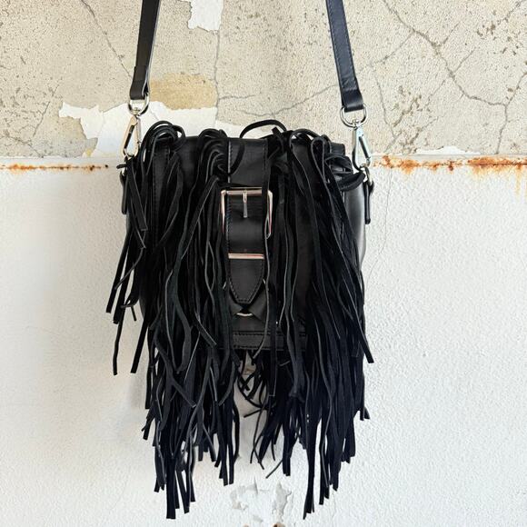 Joseph B Handbags - Vtg Fringe Leather Crossbody Bag Y2K Joseph B Black Boho Festival Suede Purse